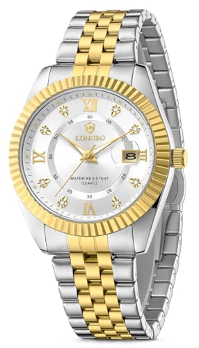 Image of Longbo Trident 83831 Analog Watch with Studded Dial Accents, Stainless Steel Bracelet, Luminous Hands & Date Display | Men | Office, Business, Formal & Gifting