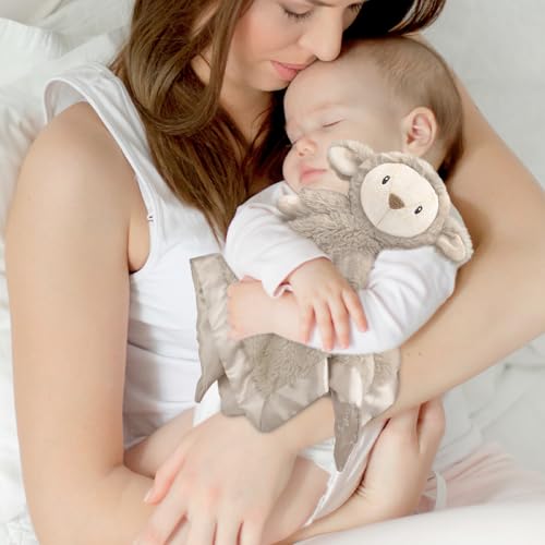 Image of Lamb Baby Security Blanket for Boys Girls, Lovey Fluffy Snuggle Toy Great Shower Gift for Baby Newborn Plush Stuffed Animal, Brown 13.5 Inch