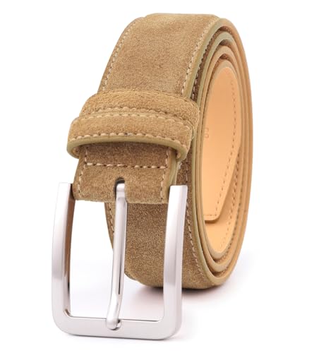 Image of Men's Belt Casual Genuine Leather Suede Belts for Men 1 3 /8 inch Wide Elegant Golf Dress Belt