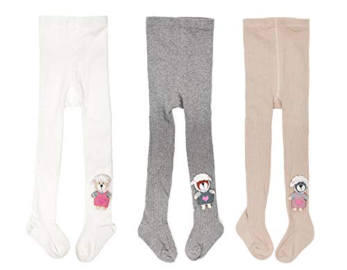 Baby Girls Tights with 3d Cartoon Knit Cotton Stockings Non Slip/Skid Grip Leggings Pantyhose Warm Cable Knit Tights Pants Socks Newborn Infant Toddler (Little bear, 3-5 Years)