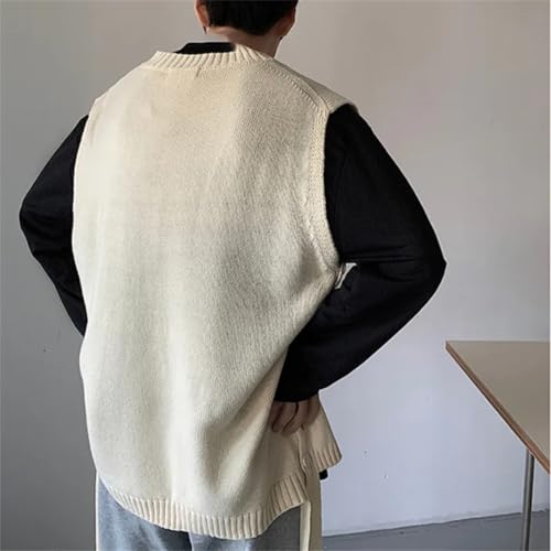 Men's Loose V-Neck Sleeveless Knitted Pullover Lightweight Stretch Oversized Thick Sweater Vests3