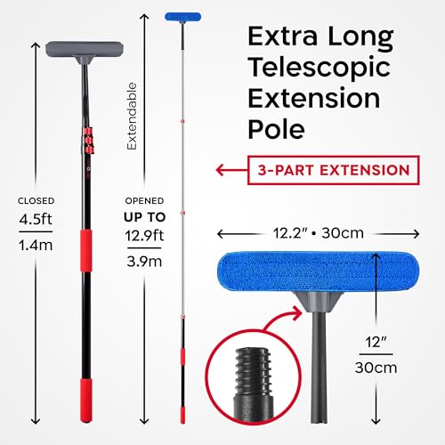 Image of 20 Feet High Reach Professional Window Squeegee with Extension Pole 5-13ft | | Squeegee for Window Cleaning Kit | Outdoor Window Cleaner Tool | Windows Washing Kit with Extension Pole