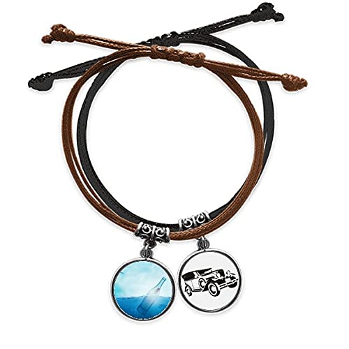 Bracelet flacon de verre de l'océan en cuir de finition premium