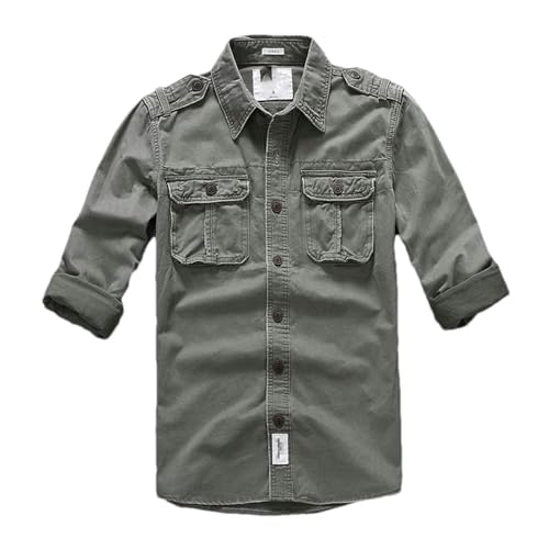 Chemises à manches longues hommes lin coton avec poches safari M