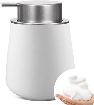 Foaming Hand Soap Dispenser, 13.5 Oz Ceramic Bathroom Foam Soap Dispenser with Silver Soap Pump, Refillable Lotion Hand Soap Dispenser, Dish Soap Dispenser for Kitchen White