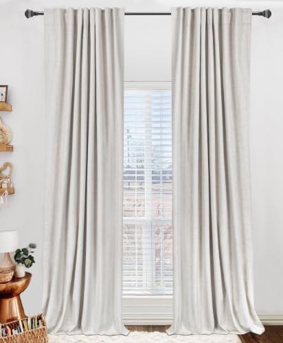Image of Linen Textured Total Blackout Curtains for Bedroom 102 Inches Long, Beige