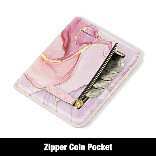Image of Rouidr Womens Wallet, RFID Small Slim Wallet for Women, Cute Bifold Leather Pocket Credit Card Holder Ladies Mini Purse with Zipper Coin Pocket & ID Window, Pink Marble
