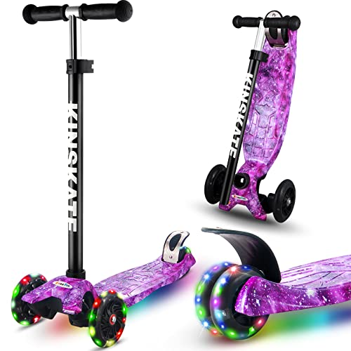 Cutemelo Trotinette Enfant 3 Roues de 3 à 12 Ans Trottinette Trois Roues avec LED Lumières Clignotantes et Guidon Réglable en Hauteur Scooter Antidérapant pour Filles et Garçons (Nébuleuse Violette)