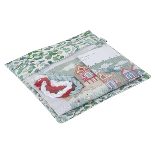 Hobby Gift Flat Cross Stitch Bag Storage Project Pouch - Cross Stitch Project Bag for Needlecraft Papercraft Cards Waterproof Storage for Knitting & Crochet Accessories - 28 x 0.5cm Eucalyptus