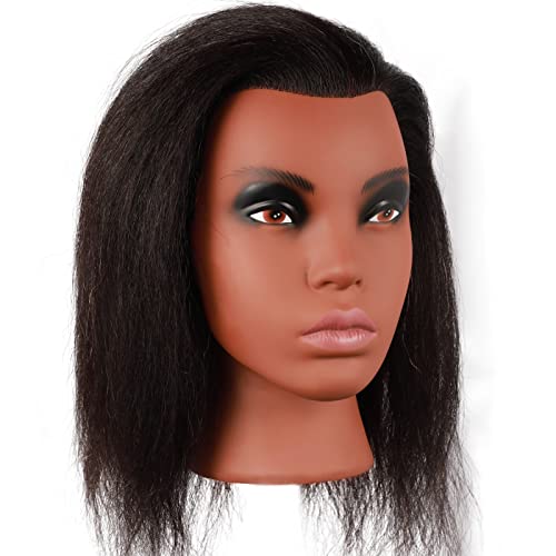 Kalyx Mannequin Head with Human Hair for Cosmetology Braiding Cornrow or Practice Sew in on Hair Doll Head Manikins Hair Training Head