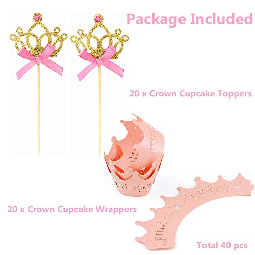 Jevenis 40 Pcs Glittery Princess Cupcake Toppers Crown Cupcake Wrapper Crown Cupcake Toppers Baby Shower Cupcake Decorations For Birthday Baby Shower Party Decorations Supplies #TOP5
