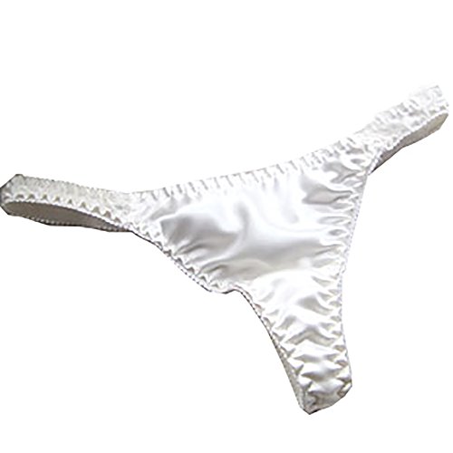 LSHARON - Tanga sexy para mujer, 100% seda de morera, blanco, M