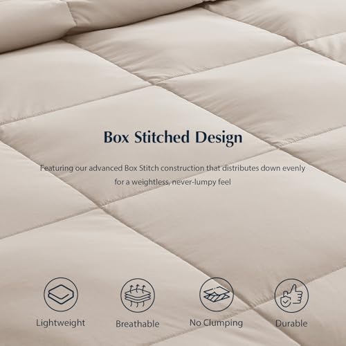 Image of Pacific Coast Lightweight Goose Feather Down Fiber Comforters Queen Size, Summer Duvet Insert, Ultra Soft, Breathable, Hotel Luxury Bedding Comforter with 8 Tabs, Beige, 90 x 90 inches
