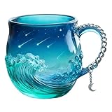 Taza de de mar hecha a mano, 414 ml, recipiente para bebidas soplado a mano, para zumo de leche, estudio, comedor, profesor, oficina, restaurante, cocina, hotel, cumpleaños