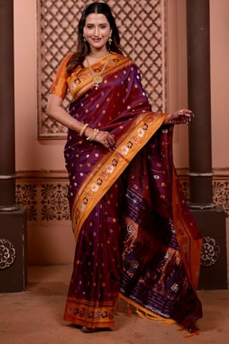 Image of SGF11 Women's Kanjivaram Pure Soft Silk Saree With Unstitched Blouse Piece