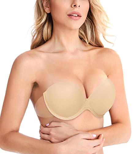 Wekofi Women's Backless Strapless Full Figure Clear Back Adhesive Underwire Padded Bra