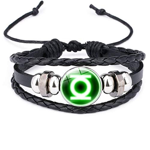 MoMoSo_Store Super Hero Logo Wristband Superheroes Green Lantern Batman Hulk Wonder Girl Hulk Spider Iron Superman Logo Leather Glass Cabochon Bracelet, 8
