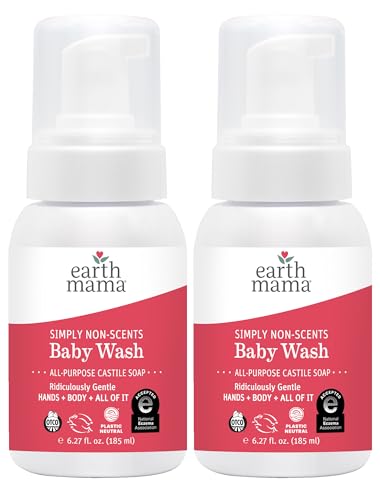 Image of Earth Mama Simply Non-Scents Baby Wash Foaming Hand Soap Refill, Organic All-Purpose Body Wash for Sensitive Skin, Castile Soap with Coconut Oil, Shea Butter, Calendula, & Aloe, 5.3floz 2-Pk
