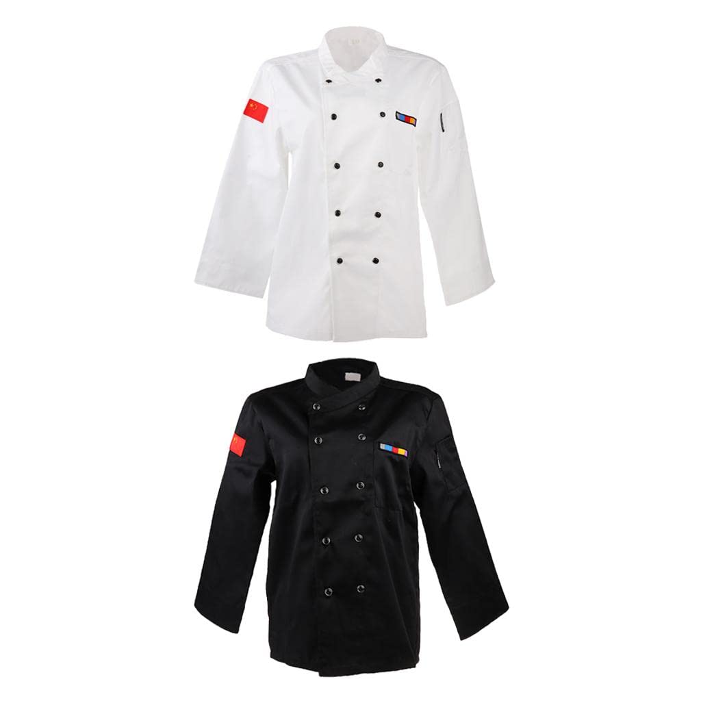 WINTIUnisex Modern stylish Long Sleeve Chef Jacket Coat Cook Uniform M white