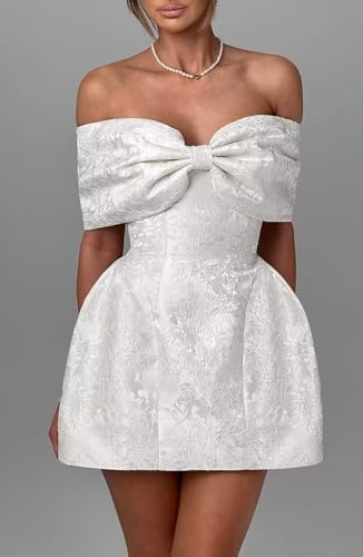 Youjiayi Satin Jacquard Homecoming Dresses with Bow Strapless Short Prom Dress Off Shoulder DAMA Dresses for Quinceanera2