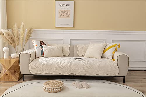 Sofa/Couch überzug, WYJHNL Sofaüberwurf Bezug Dekoration Milchsamt Blattgold Sofabezug/Couchbezug Möbel Protektor Couch Cover 1 2 3-Sitzer L Form U Form Ecksofa 90*210cm Beige Cover