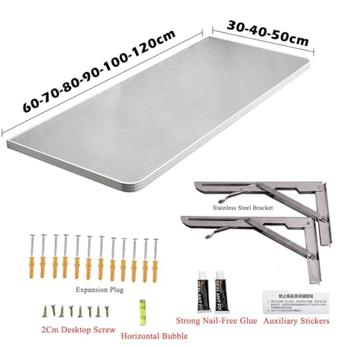 Table de bureau d'ordinateur en acier inoxydable rabattable murale - 3