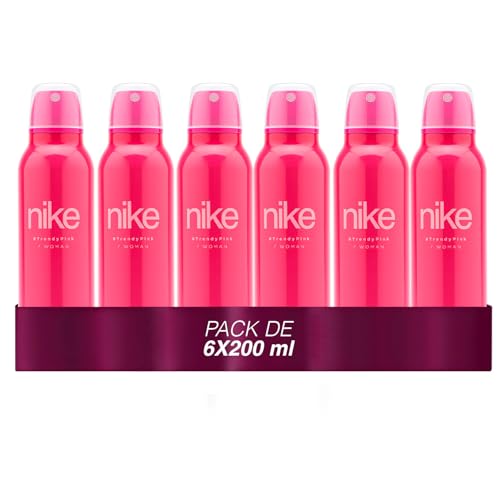 NIKE - Trendy Pink Pack de 6 x 200 ml, Desodorante Mujer Spray, Desodorante Antimanchas para Todo Tipo de Piel, 0% Sales de Aluminio, de Larga Duración, Fragancia Floral