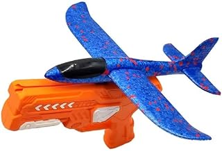 Merv - LED Light-Up Airplane Launcher Toy, Foam Glider Catapult Gun for Kids, Outdoor Flying Fun - Orange&Blue