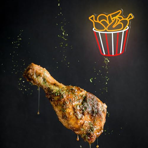 Image of Deep-Fried Chicken Neon Light Sign Chicken Bucket LED Sign inch13.4x12.8 inchFake Food Model Bright Lamp for Fast Food Shop Restaurant Kitchen Home Party Decoration Display Photography Props