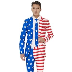 Suitmeister Mens USA Suit American Flag Outfit Slim Fit Blue Red White