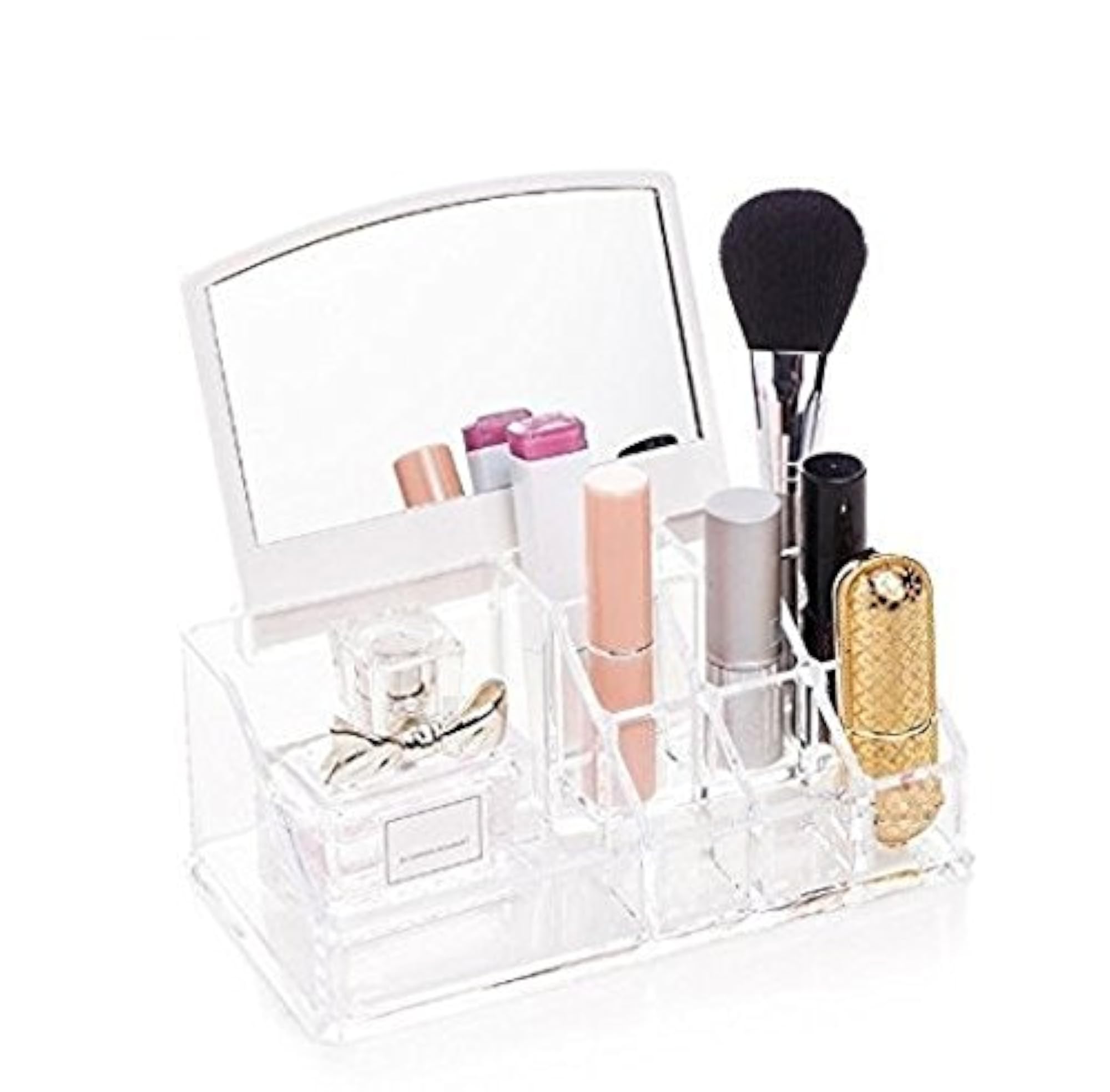 Acrylic Makeup Cosmetic Display Stand with Mirror, Organizer