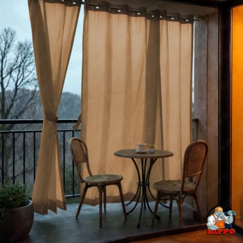 Image of HIPPO HDPE Coated Waterproof Outdoor Balcony Curtain 260 GSM - Rain, Sun & Dust Protection Light Filtering Curtains for Home, Garden, Veranda & Hotel (4 Feet X 4.5 Feet, 2IN1 Sand-Dune, 1 PC)