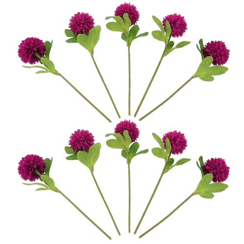 DECHOUS 10 Piezas de Flores Artificiales de Crisantemo Rojo con Tallo Largo Ramo Decorativo para Centro de Mesa Arreglos para Hogar Bodas y Bricolaje