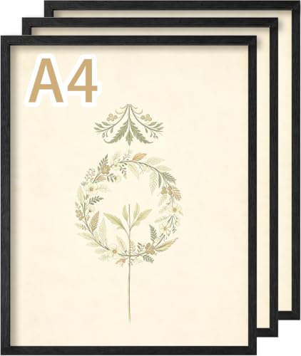 Image of Black A4 Picture Frame, 29.7x21cm Wooden Photo Frames With Mount, 3 Pack