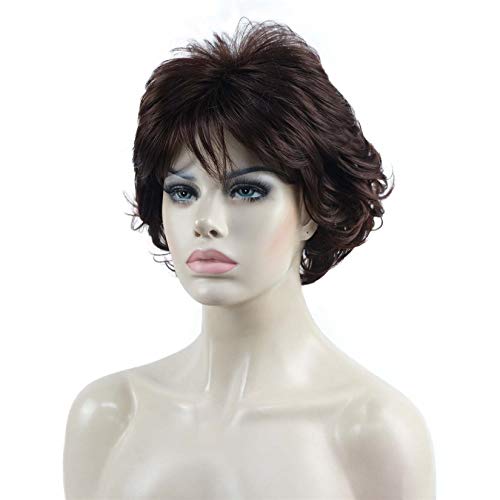 Aimole Short Curly Synthetic Wigs Full Capless Hair Women's Thick Wig for Everyday (33 Dark Auburn)