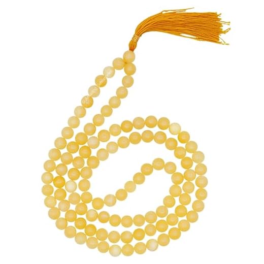 Yellow Calcite Mala Beads 108 Hand Knotted Prayer Beads - Meditation Beads Mala for Women Men - Natural Gemstones Healing Crystal Mala for Yoga, Prayer, Meditation Japa Mala (Plain)