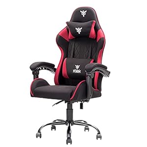 ITEK Rhombus FF10 Ergon Gamingstoel, rood, rugleuning, hoofdsteun, lendensteun, comfort en design, ideaal als bureaustoel, stoel of gamingstoel