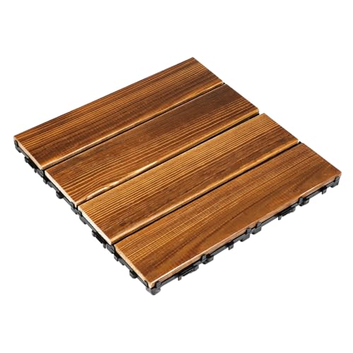CLISPEED Suelo de Madera para Exterior Azulejo de Patio Interconectable Diseño Antideslizante Madera Duradera para Terraza y Balcón Fácil Instalación Acabado Cepillado Resistente al Agua