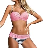 Lukitty Women's Push Up Two Piece Bikinis Swimsuits Padded Bathing Suit Swimwear XL Pink