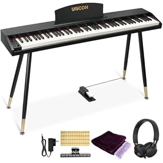 UISCOM Digital Piano Keyboard for Beginners,Full Size 88 Key Semi-Weighted Keyboard Electric Piano with Stand,Power Adapter,Sheet Music Stand,Pedal,Headphone,USB-MIDI Compatibility,Wood Black