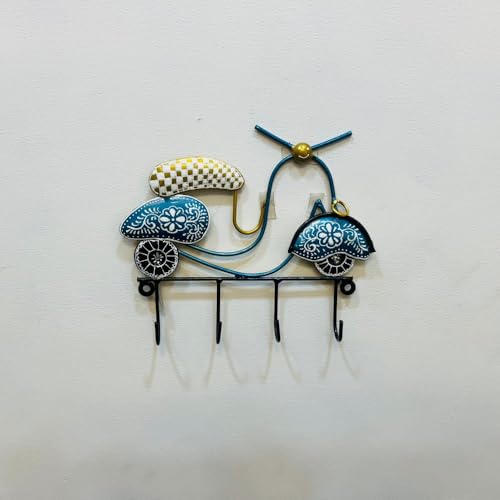 Image of SHREE 'O' GREEN TECH Metal Stylish Wall Art Scooter Key Holders with Hooks Decorative Multicolor Wall Hangers for Keys & Retro Home Decor | Perfect for Entryway, Living Room, Office & Cafe (9x7 Inch)