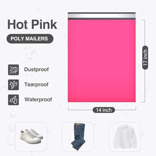 Image of UCGOU 14x17 Hot Pink Poly Mailers Shipping Bags 100 Pcs Large Poly Mailers Mailing Bags for Shipping Clothes Self Sealing Package