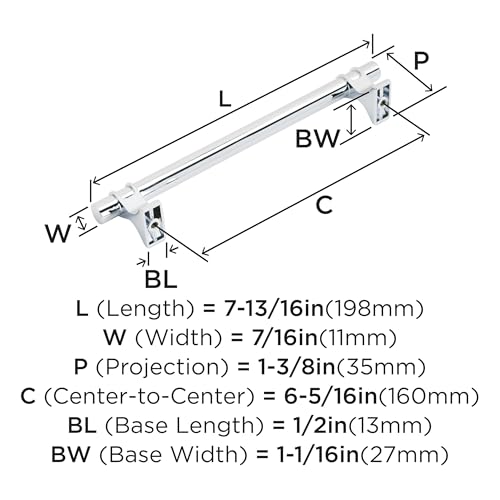 Image of Amerock | Cabinet Pull | Polished Chrome | 6-5 /16 inch (160 mm) Center to Center | Davenport | 1 Pack | Drawer Pull | Drawer Handle | Cabinet Hardware
