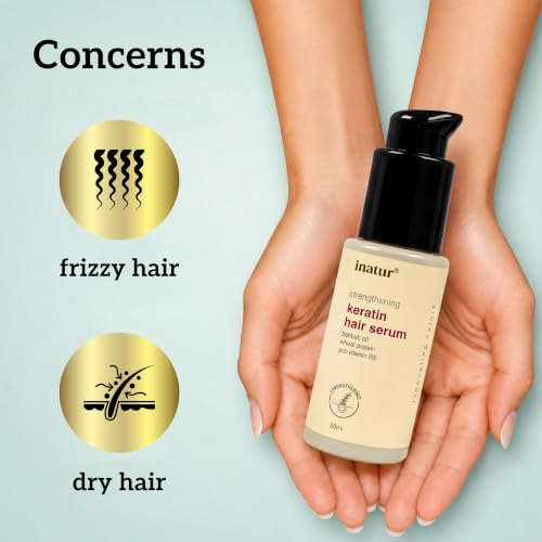 Image of inatur Strengthening Keratin Hair Serum | Restores Shine & Repairs Damage | Strengthens, Protects & Smoothens | Frizz Control & Safe for Color-Treated Hair | Lightweight & Non-Greasy Formula | 50ml