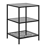 VASAGLE 3 Tier Glass Side Table with Flower Pattern and Robust Tempered Glass, SGS Tested Sturdy and Stable, for Living Room, Bedroom, Balcony, Metal, Black ULGT02BK