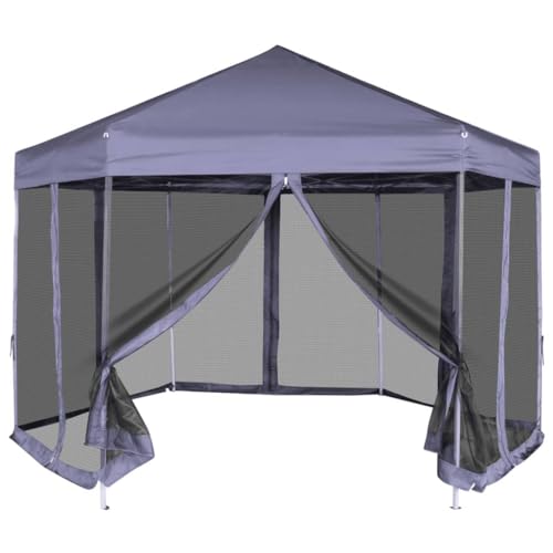 Furniture Item Home - Marquesina hexagonal desplegable con 6 paredes laterales, color azul oscuro, 12 x 10 pies, muebles