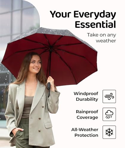 Image of Repel Windproof Travel Umbrella - Compact & Withstands Winds up to 100MPH, Strongest Premium Auto Folding Umbrella for Rain and Sun - Durable, Light & Portable for Women & Men, Fits Backpacks & Cars