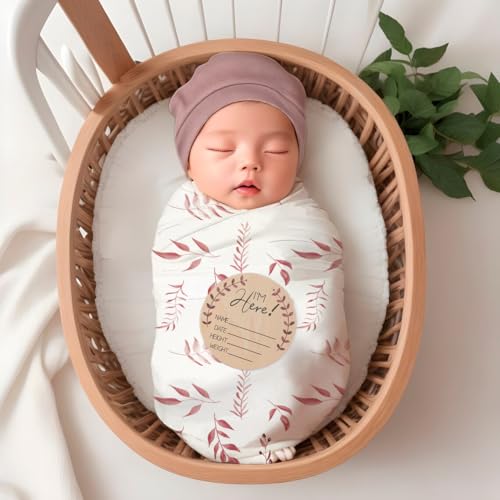Image of Baby Swaddle Blanket and Headband Set, Newborn Receiving Blanket Swaddle Wrap for Girls Boys, Swaddling Blankets Neutral for Newborn，Soft and Skin-Friendly Receiving Wrap 32 * 32''(Red Leaves)