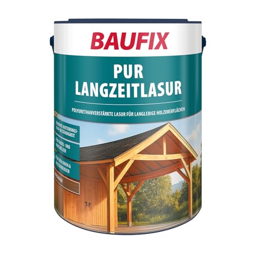 BAUFIX Lasure PU Longue durée noyer, satinée mate, 5 litres, Lasure pour bois, Pour intérieur et extérieur, particulièrement robuste, pour toutes les essences de bois, résistante aux intempéries