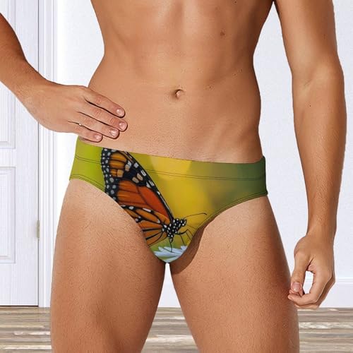 Monarch Butterfly on Flower Mens Swim Briefs Bikini Swimwear Print Beach Shorts Sexy Swimsuit4